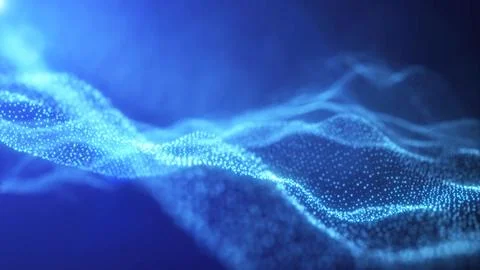Abstract waves from particles and lines of blue futuristic beautiful flying g Stock Illustration