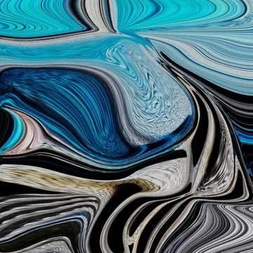 Abstract waves, petals, zigzags of blue, light blue, brown, black Stock Illustration