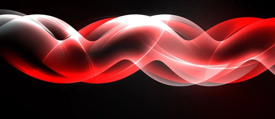 Abstract waves, red highlights, white glow. Dynamic composition over black Illustrazione stock
