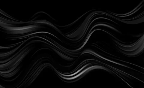 Abstract Waves. Shiny black moving lines design element on dark background for Stock Illustration