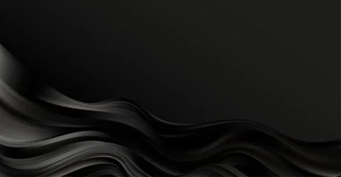Abstract Waves. Shiny black moving lines design element on dark background for Illustrazione stock