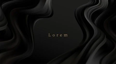 Abstract Waves. Shiny black moving lines design element on dark background for Stock Illustration