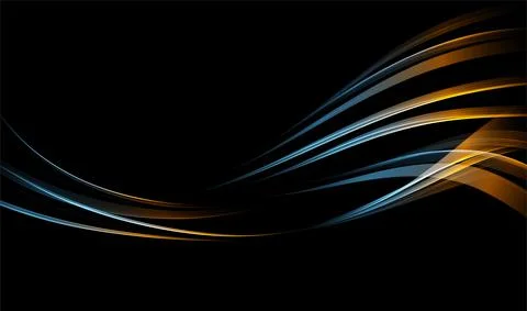 Abstract Waves. Shiny blue moving lines design element on dark background for Illustrazione stock