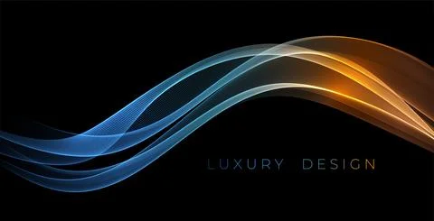 Abstract Waves. Shiny blue moving lines design element on dark background for Stock Illustration