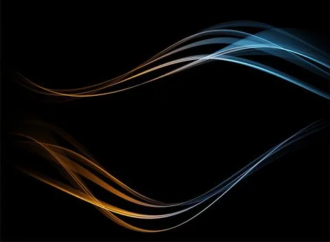 Abstract Waves. Shiny blue moving lines design element on dark background for Stock Illustration