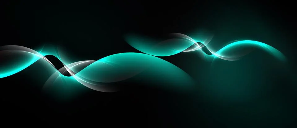 Abstract waves, teal glow, dark background. Smooth curves create dynamic visu 스톡 일러스트