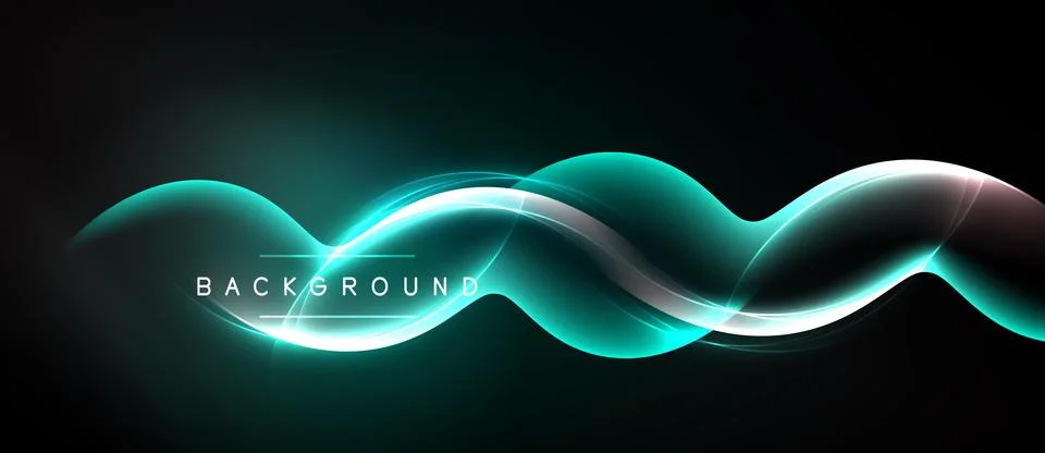 Abstract waves, teal glow, silver lines. Dark background creates dynamic visu Stockillustratie