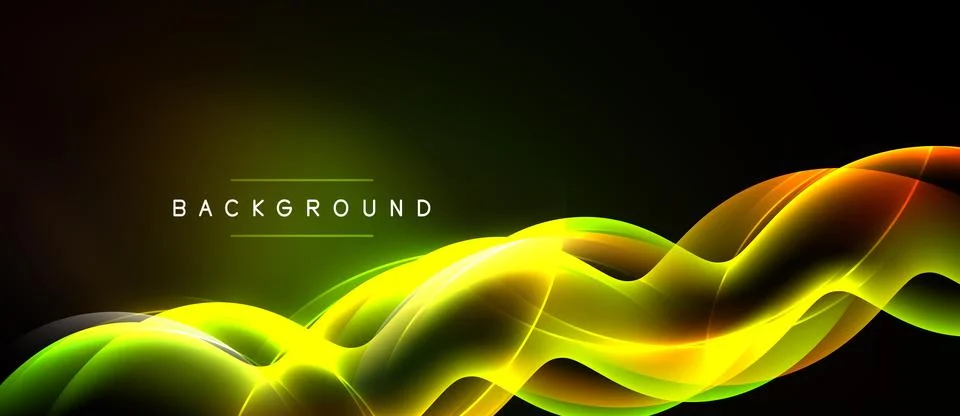 Abstract waves, vibrant colors, dark background. Dynamic flow, modern design, Stock Illustration