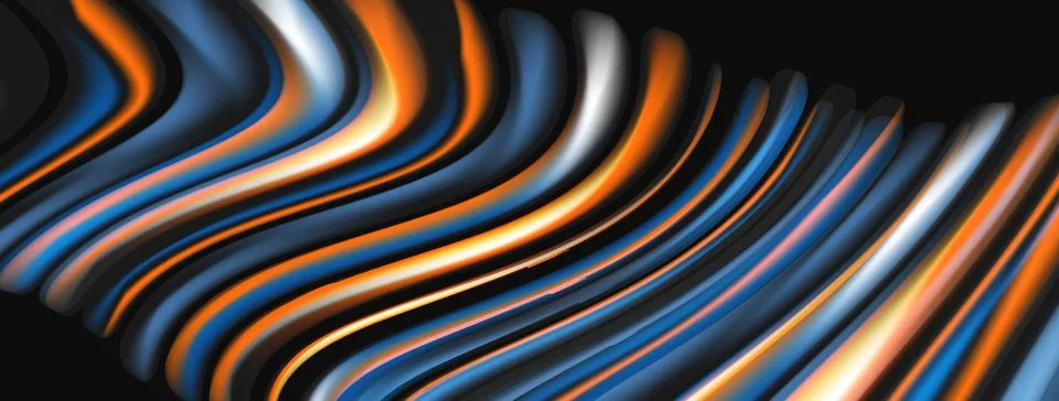 Abstract waves, vibrant colors, dynamic flow. Orange, blue, white hues create Ilustración de archivo