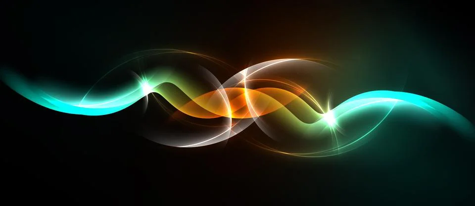 Abstract waves, vibrant colors, dynamic light effects. Smooth curves create Stock Illustration