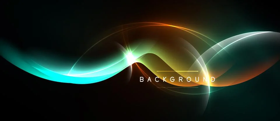 Abstract waves, vibrant colors, dynamic light effects. Dark background Stock Illustration