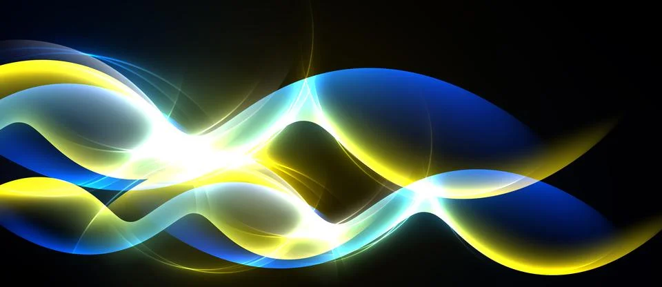 Abstract waves, vibrant colors, dynamic light effects. Blue, yellow, white .. 库存插图