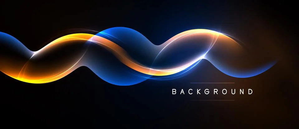 Abstract waves, vibrant colors, dynamic flow. Dark background emphasizes gl.. Stock Illustration