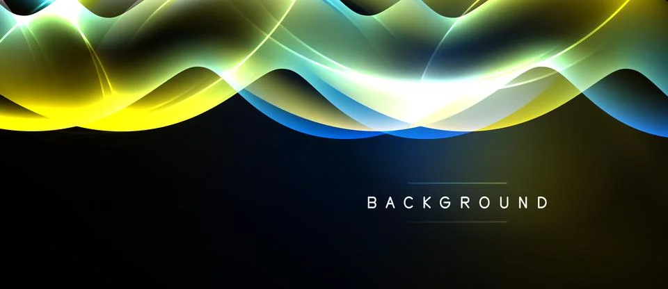 Abstract waves, vibrant colors, dynamic flow. Yellow, blue, white gradients Stock Illustration