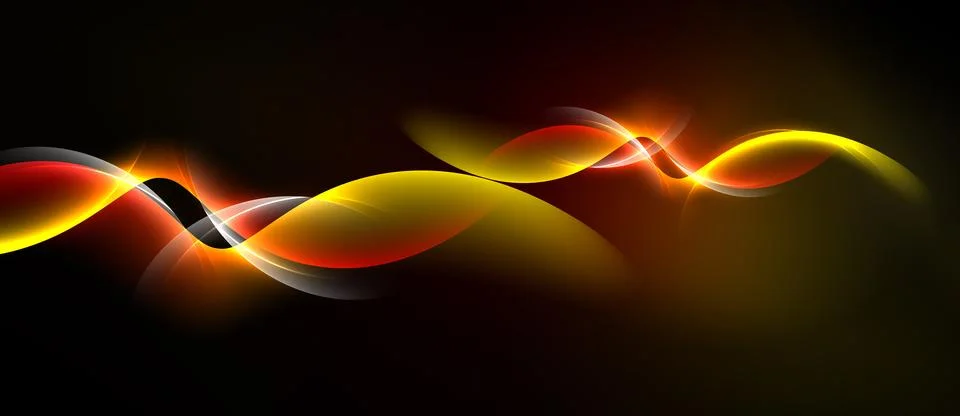 Abstract waves, vibrant colors, dynamic flow. Red, yellow, white elements Illustrazione stock