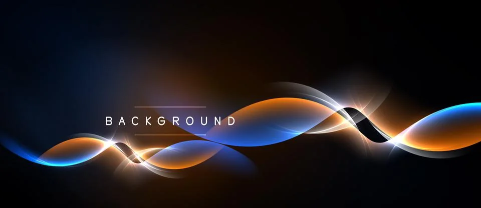 Abstract waves, vibrant colors, dynamic lines. Dark background emphasizes Stock Illustration