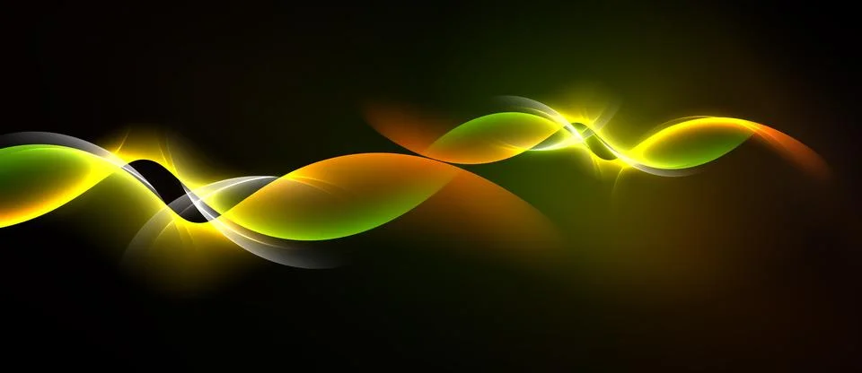 Abstract waves, vibrant colors, dynamic flow. Bright orange, green, yellow hu Stock Illustration