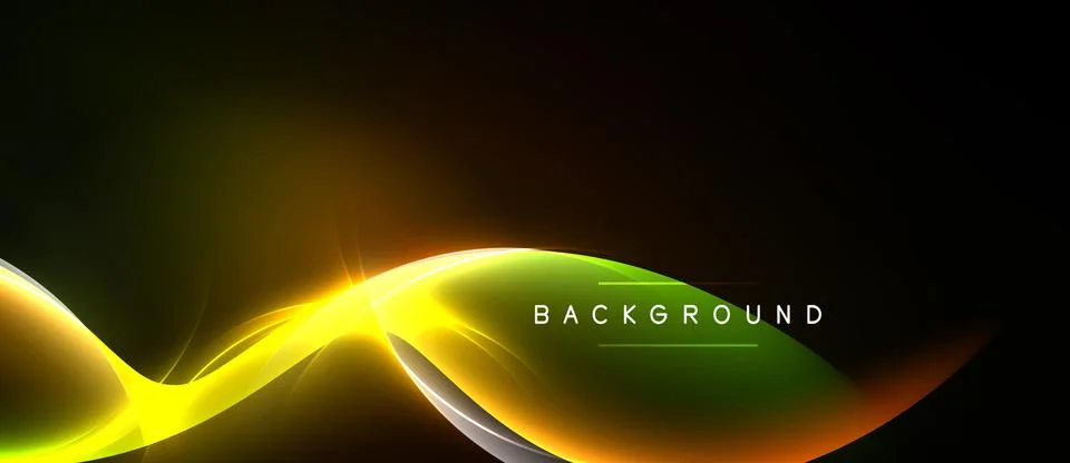 Abstract waves, vibrant colors, dynamic flow. Yellow, green, orange blend int Stock Illustration