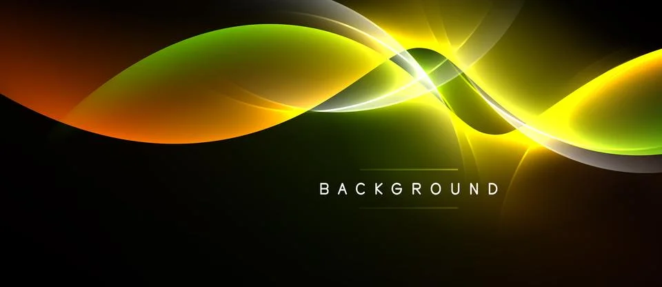 Abstract waves, vibrant colors, dynamic flow. Bright yellow, green, orange hu Stock Illustration