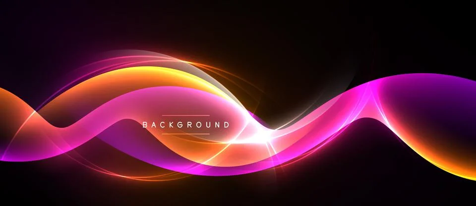 Abstract waves, vibrant colors, dynamic flow. Orange, purple, pink hues blend Stock Illustration