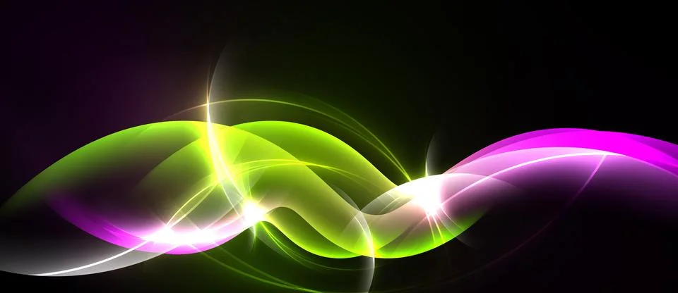 Abstract waves, vibrant colors, dynamic light effects. Smooth curves create Stock Illustration
