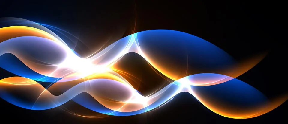 Abstract waves, vibrant colors, dynamic light effects. Orange, blue hues blen 스톡 일러스트