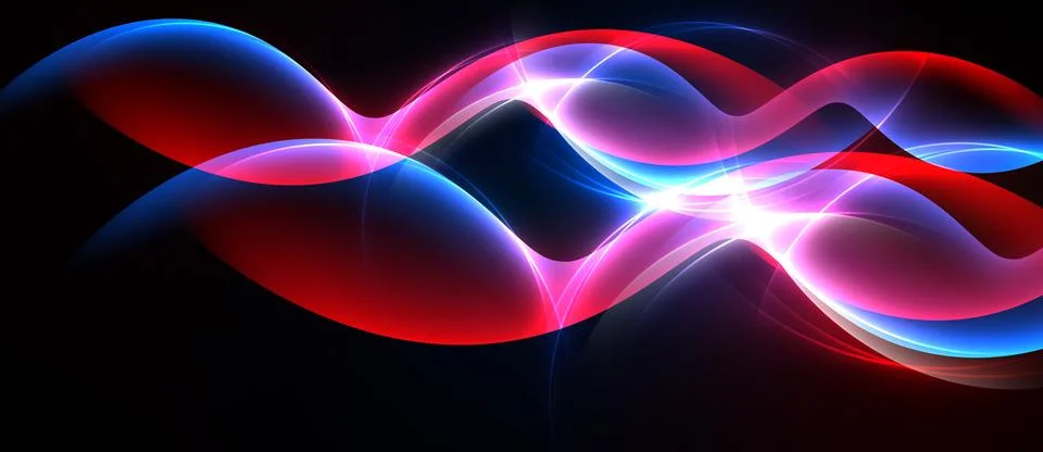 Abstract waves, vibrant colors, dynamic flow. Red, blue, pink hues create Illustrazione stock