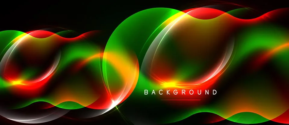Abstract waves, vibrant colors, dynamic flow. Red, green, orange hues blend Stock Illustration