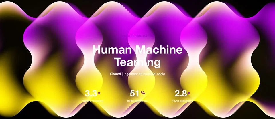 Abstract waves, vibrant colors, text highlights human machine teaming concept Иллюстрация