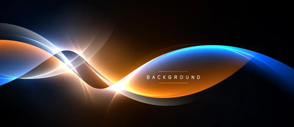 Abstract waves, vibrant orange, blue hues. Dynamic light effects create moder Stock Illustration