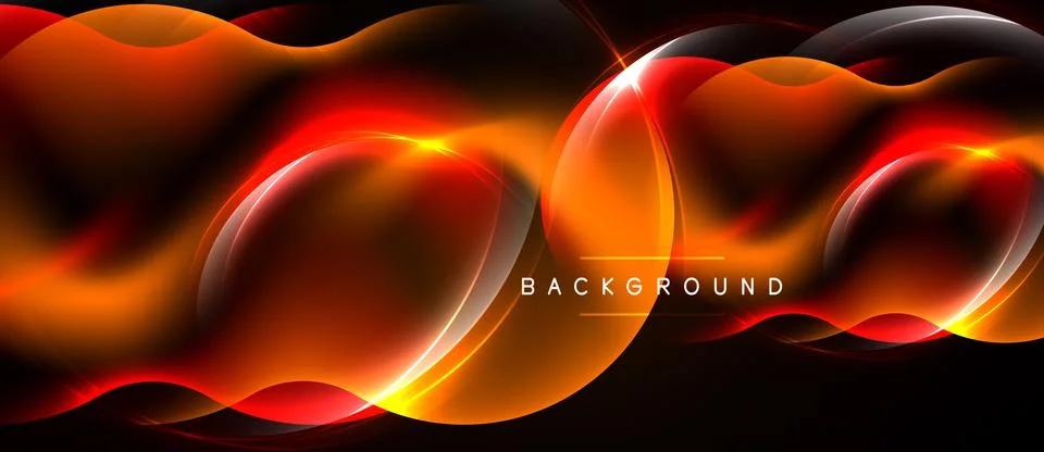 Abstract waves, vibrant orange, red hues. Dynamic light effects create flowin Stock Illustration