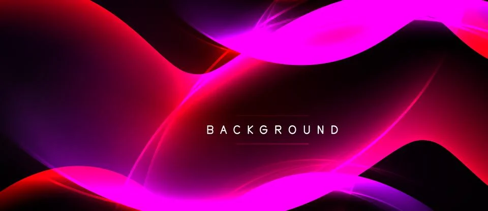 Abstract waves, vibrant pinks, purples, reds blend. Dark background emphasize Stock Illustration