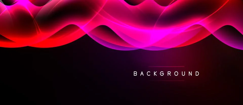 Abstract waves, vibrant pinks, reds blend into dark background. Modern design 库存插图