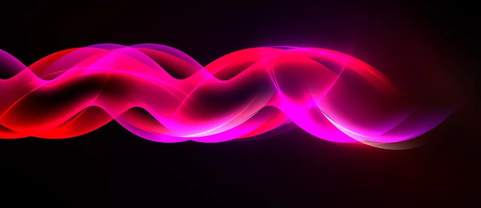 Abstract waves, vibrant pinks, reds against black background. Smooth curves Illustrazione stock