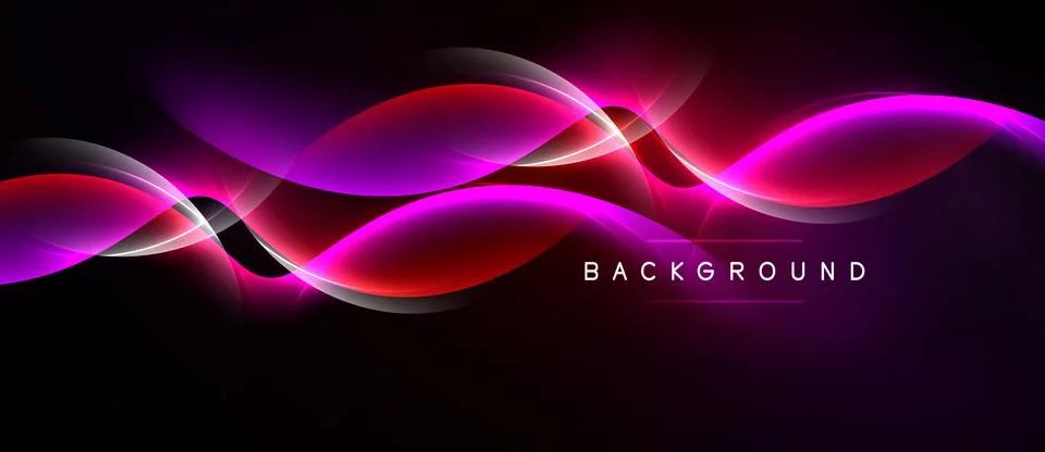 Abstract waves, vibrant pinks, reds over black background. Modern design, Stock Illustration