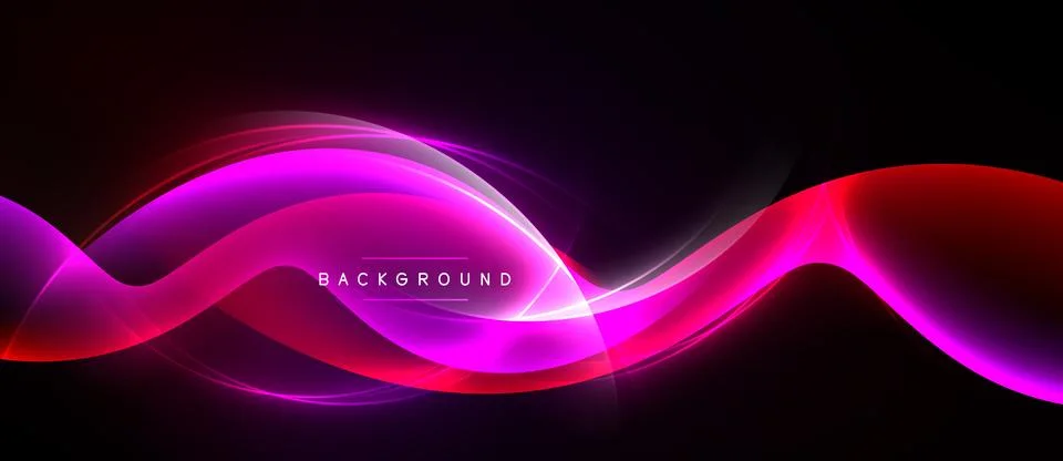 Abstract waves, vibrant pinks, reds over black backdrop. Dynamic flowing line Ilustração Stock