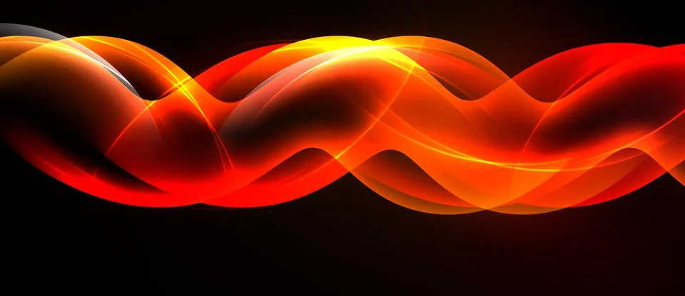 Abstract waves, vibrant reds, oranges glow against black background. Dynamic Stock Illustration