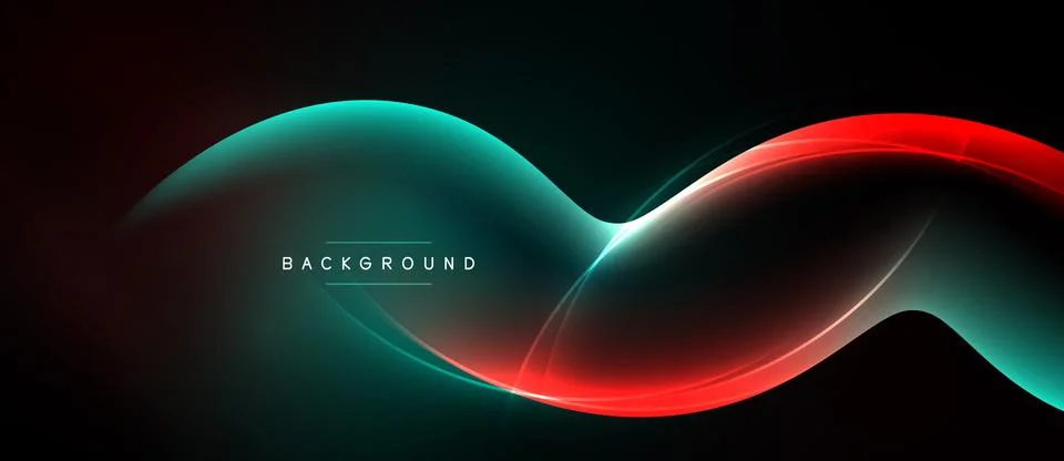 Abstract waves, vibrant teal, red hues. Dark background creates dynamic visua Stock Illustration