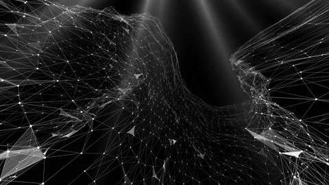 Abstract waving 3D grid or mesh of pulsating geometric objects. White on black Stock Footage 113604902