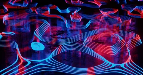 Abstract Waving Backdrop Blue And Red Blurred Animated Lines. Virtual Space E Stock Footage 149046979
