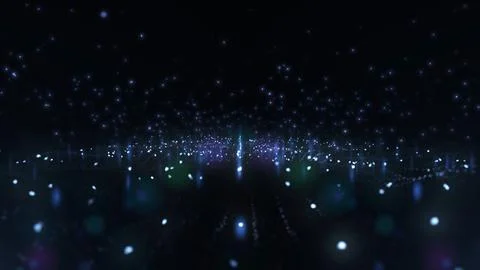 Abstract waving dots texture with glowing defocused particles in night Stock Illustration