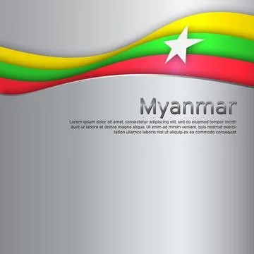 Abstract waving myanmar flag. Creative metal background. State myanmar Stock Illustration