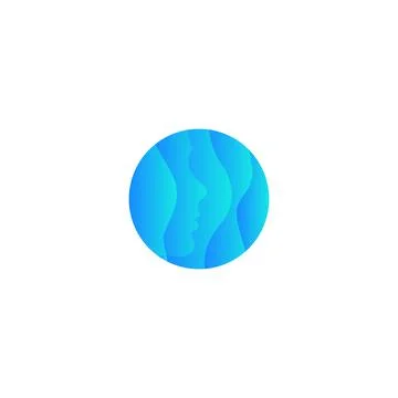 Abstract waving round shape, blue face with water waves vector logo template. Stock Illustration