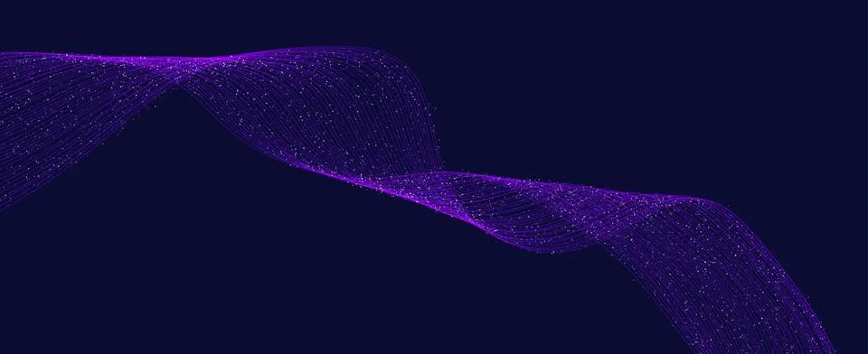 Abstract waving tech background design. Abstract wave moving dots flow particles Illustrazione stock