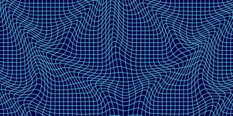 Abstract wavy 3d mesh on a blue background. Geometric dynamic wave. 3D tech.. Stock Illustration