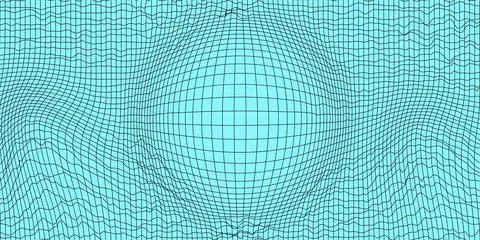 Abstract wavy 3d mesh on a blue background. Geometric dynamic wave. 3D tech.. Stock Illustration