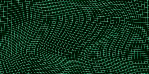 Abstract wavy 3d mesh on a green background. Geometric dynamic wave. 3D techn Stock Illustration