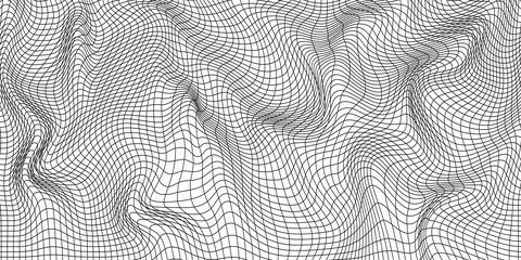 Abstract wavy 3d mesh on a white background. Geometric dynamic wave. 3D techn Stock Illustration