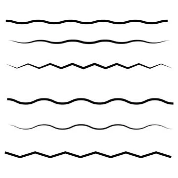 Abstract wavy and zigzag black line stroke set isolated on white background Stock Illustration