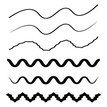 Abstract wavy and zigzag black line stroke set isolated on white background Stock Illustration